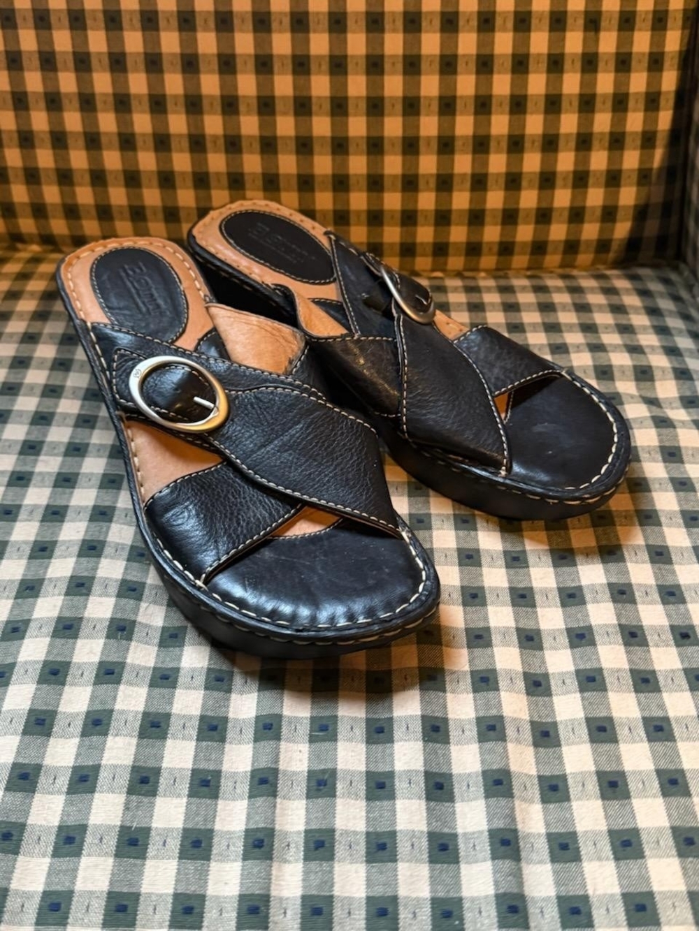 Born Black Leather Buckle Slide Sandals